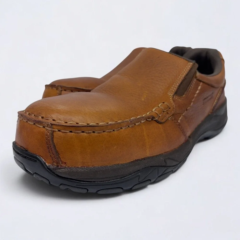 Rockport Works Extreme Slip On Shoes Mens 11 Brown Leather Composite Toe Loafer